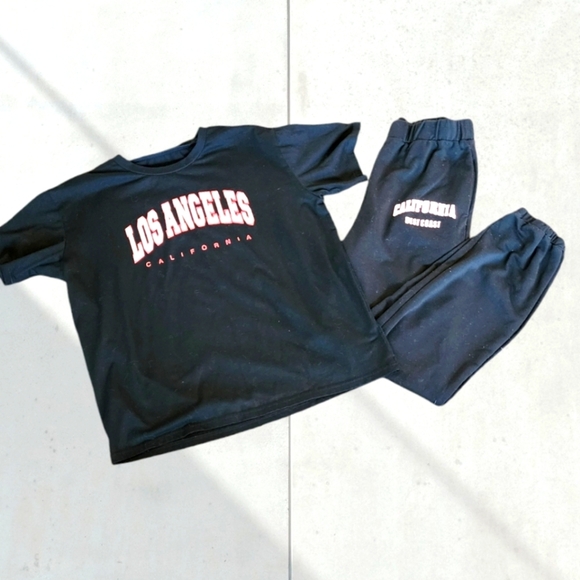 🎁SHEIN L.A. Crew Neck Tee & Pants  SET - Picture 1 of 14